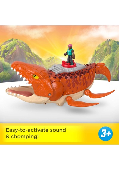 Fisher-price Imaginext Jurassic World Rebirth Dev Ağızlı Mosasaurus, 45,5 Cm'lik Dinozor Oyuncağı, 7,5 Cm'lik Aksiyon Figürü, Fırlatıcılı Tekne Ve 2 Cephane, Jfr23