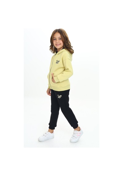 Toontoy Kids Toontoy Kız Çocuk Kapüşonlu Fermuarlı Baskılı Eşofman Takım Açık Yeşil