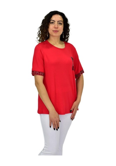 Caftan Kadın Kısa Kol Taşlı Bluz Bgl-st04709 Kırmızı