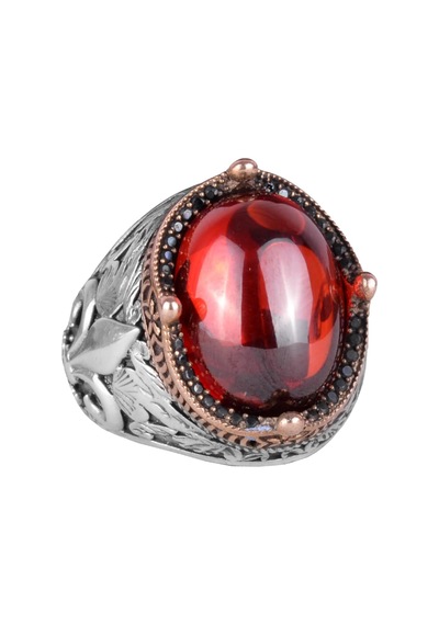 925k Ayar Gümüş Yüzükler Premium Yapay Taşlarla Cabochon Garnet Yapay Gümüş