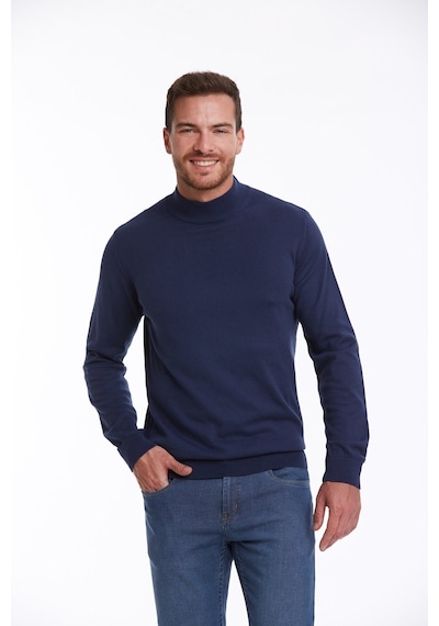 Hatemoğlu Erkek Indigo Regular Fit %100 Pamuk Yarım Balıkçı Triko Kazak İndigo