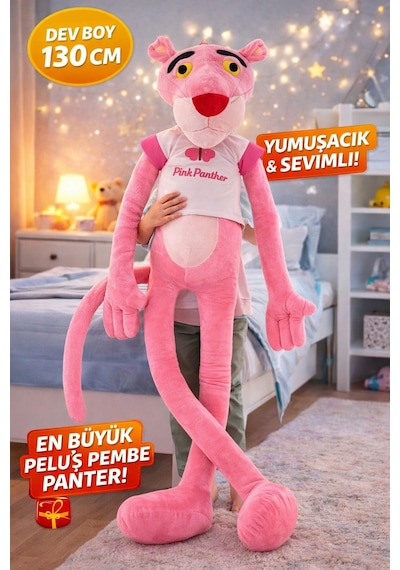 Peluş Pembe Panter 130 Cm Dev Boy Yumuşacık Sevimli Dost Pembe