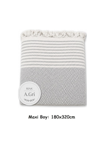 Pamuklu Kaymaz Hasır Dokuma Maxi Boy Kolları Örten Koltuk Örtüsü 180x310 - Açık Gri