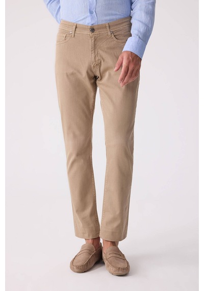 Erkek Bej Slim Fit Üst Cep Kanvas Pantolon