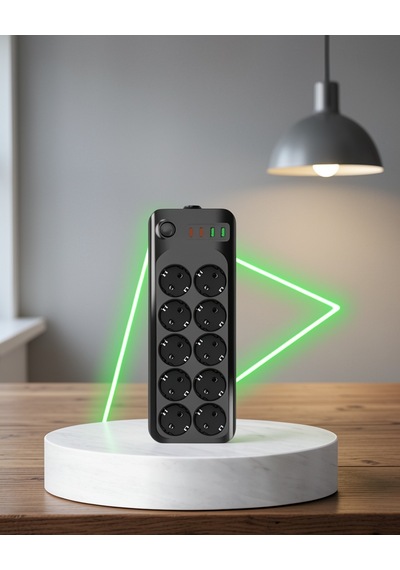 Grup Priz 10'lu Termal Akım Korumalı Usb Type-c Hızlı Şarj 2500w 2m Kablo 2 m