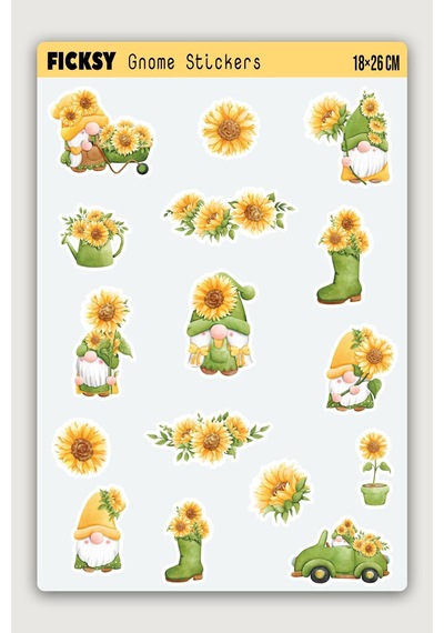 Sevimli Ayçiçeği Cücesi Sticker Seti - 16 Adet Etiket Çıkartma Diğer