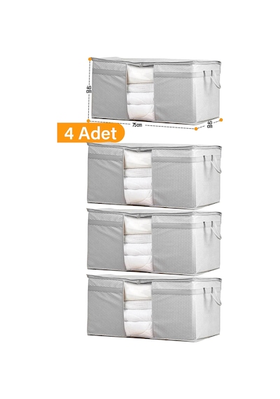 Serstil 4 Adet - Pencereli Yastık Yorgan Hurcu 75 X 40 X 40 Cm - Gri Benekli Gb-4y