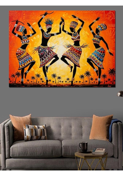 Gün Batımında Dans Eden Afrikalılar Dekoratif Kanvas - Mdf Ahşap Tablo