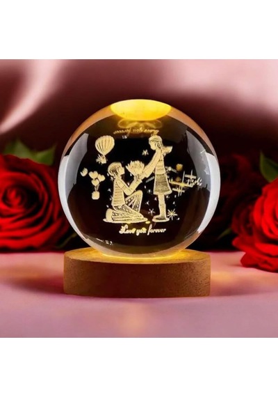 Kişiye Özel Romantik Led Işıklı 3d Kristal Küre Love You Forever Yazılı Aşk Temalı Dekoratif Gece Lambası