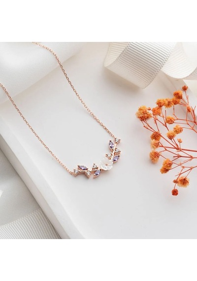 Vaoov 925 Ayar Gümüş Lila Taşlı Bahar Dalı Kolye Rose
