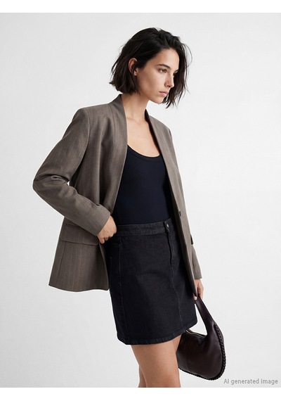 Lcw Vision Kahverengi Şal Yaka Çizgili Kadın Blazer Ceket