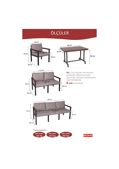 Neokas Bahce Mobilyası, Modern Balkon Mobilyası, Kafe Oturma Takımı, Teras Koltugu, 1+1+2+m Antrasit Neokas Bahce Mobilyası, Modern Balkon Mobilyası, Kafe Oturma Takımı, Teras Koltugu, 1+1+2+m Antrasit