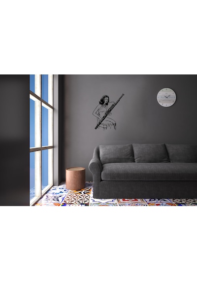 Fagot Çalan Kadın Folyo Sticker 60cm Uzunluk Siyah