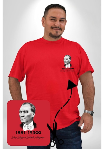 Angemiel Atatürk 10 Kasım Anma Kırmızı Büyük Beden Kadın Basic Minimal Baskılı Tişört Kırmızı