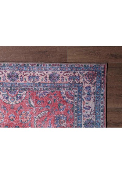 Solgun Kırmızı Ve Krem Eskitme Desenli Vintage Halı - Al84ou Bordo