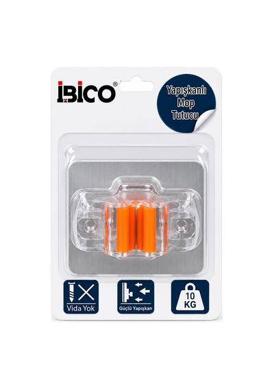 İbico İ13-067 10kg. Taşıma 2in1 Askı Mika Kristal Mop Sap Tutucu Yapışkanlı Montaj Pvc Plaka - 12'li Paket Şeffaf