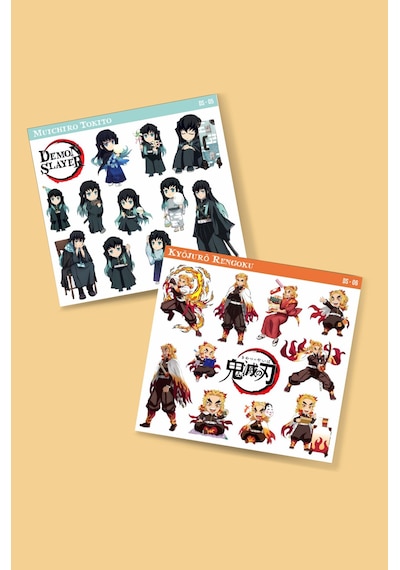 Rengoku-senjuro- Muichiro- Tokito -demon Slayer-2li Çıkartma-etiket-süsleme-