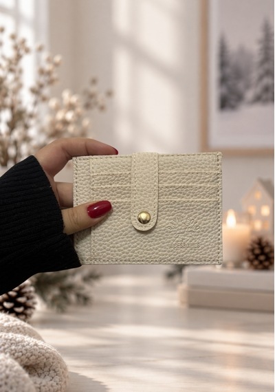 Elpida Bags Kadın Çıtçıtlı 7 Bölmeli Suni Deri Krem Rengi Kartlık Açık Bej