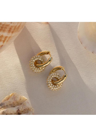 Altın Renk Zirkon Taş Donut Küpe Gold - 647738172 Gold