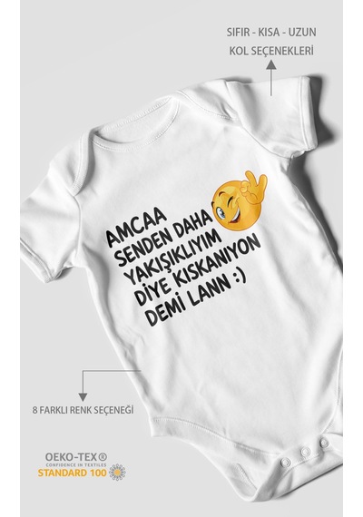 Morivokids Amaa Senden Daha Yazılı Kısa Kollu Bebek Body %100 Pamuk Beyaz