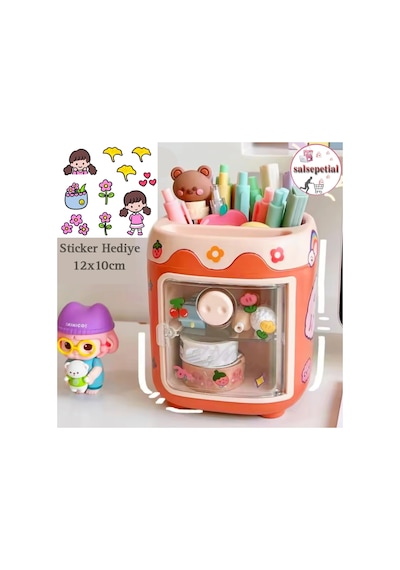Kawaii Sevimli Kalem Kutusu Masaüstü Kalemlik Kawaii Kapaklı Kalem Kutusu Masa Üstü Organizer Turuncu Kapaklı