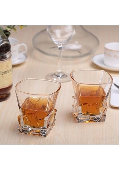 2 Adet Premium Kristal Kesim Viski Bardağı - 300 Ml El Yapımı Bourbon Ve Kokteyl Kadehi Şeffaf