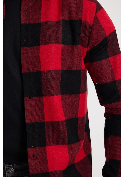 Tudors Erkek Slim Fit Dar Kesim Kareli Kışlık Oduncu Gömlek-42339 Kırmızı