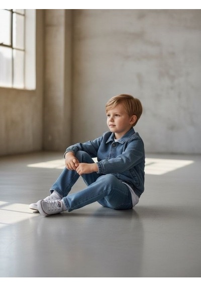 Zekids Erkek Bebek Tasarım Kot Ceket-17214 Mavi