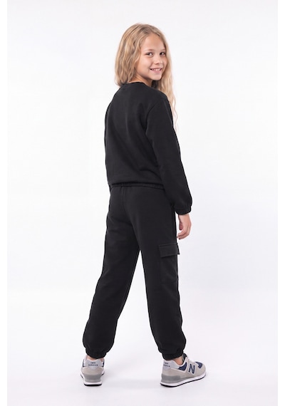 Fyk Kids 3 İplik Kız Çocuk Düz Kısa Bel Sweatshirt Bisiklet Yaka Eşofman Takımı Siyah