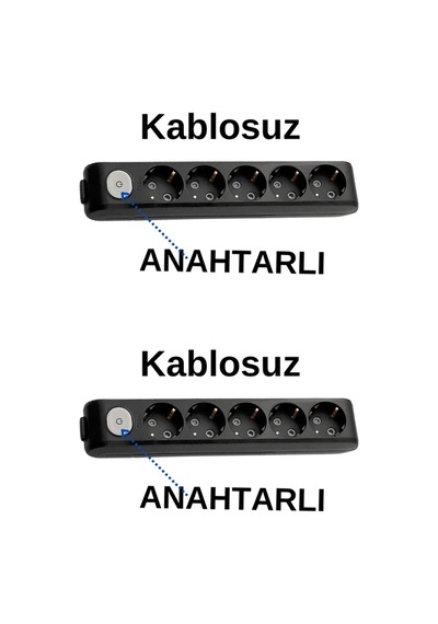 Viko 5'li Beşli Priz Topraklı Anahtarlı Klemensli Kablosuz Siyah 2 Adet