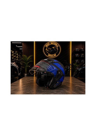 Jk 526 Güneş Vizörlü Mat Siyah Mat Mavi Açık Kask H2