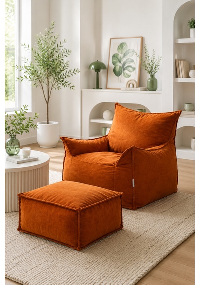 Diva Relax İskandinav Puff Takımı- Modern /dekoratif /yıkanabilir Turuncu Turuncu