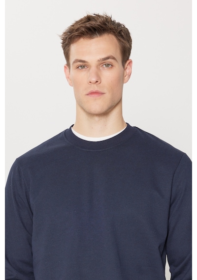 AC&Co / Altınyıldız Classics Standart Fit Normal Kesim Pamuk Bisiklet Yaka Erkek Sweatshirt Lacivert