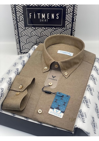 Slim Fit Uzun Kol Pamuklu Hediye Kutulu Kolay Ütülenebilir Erkek Gömlek Fs-002225 - Kahverengi-2806