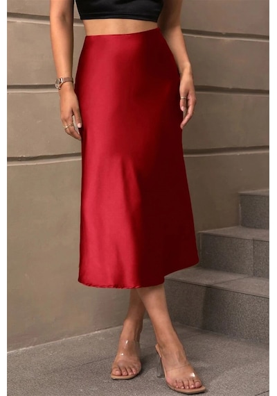 Madmext Bordo Basic Uzun Saten Etek Mg1409 Bordo