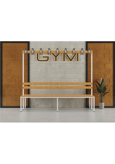 Ayakkabılıksız 6 Ayaklı Çift Taraflı Bank, Kanca Şeritli Bank, 18 Kanca, 200x85x170 Cm, Spor Bankı
