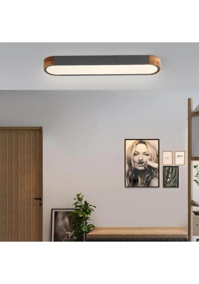 Oval Antrasit Kumandalı Dimli 3 Işık Renkli 95x14cm Ahşaplı Led T Antrasit