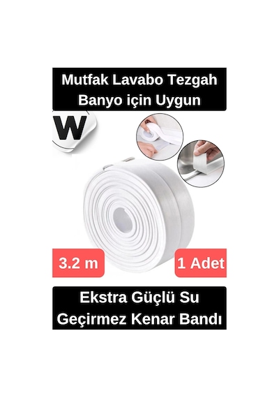 Premium Su Geçirmez Sızdırmaz Yalıtım Küf Banyo Mutfak Lavabo Beyaz Kenar Şerit Bant 3.2m 1 Adet