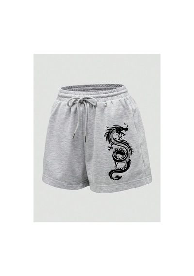 Tarzsokak Dragon Graphic Drawstring Waist Track Şort Gri