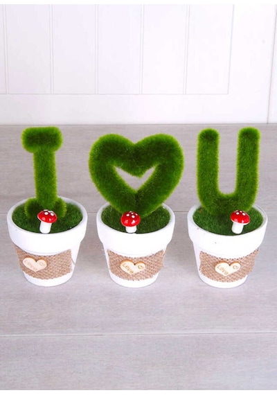 Yapay Çiçek Deposu Dekoratif Saksıda 3lü Love You Dekoru