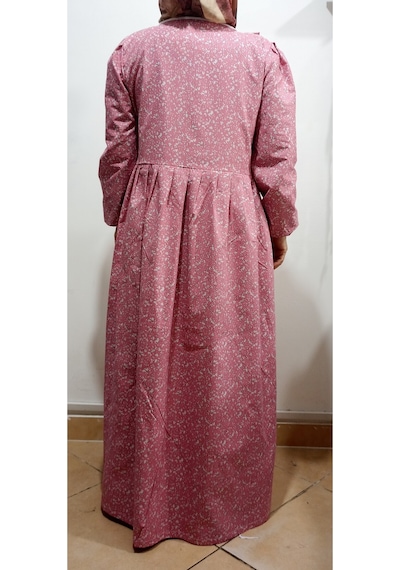 Pembe Ve Gri Çiçekli Namaz Elbisesi Pembe Çiçekli