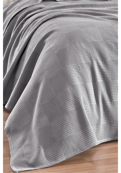 Eponj Home Çarşaflı Pike Takımı Çift Kişilik %100 Pamuk 4 Parça Softçizgili Desenli Gri Weave Serisi Gri