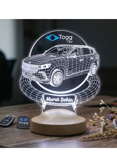 Togg T10x Araba Kişiye Özel 3d Led Lamba, Togg Hediyesi, Elektrikli Araba Tutkunlarına İsimli Masa Lambası
