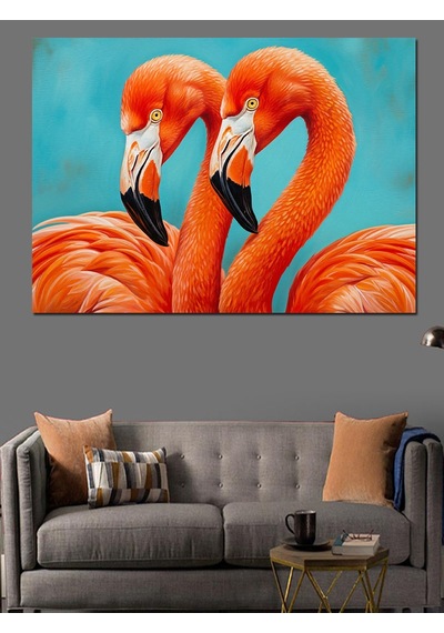 Turuncu Flamingo Kuş Çifti Dekoratif Kanvas - Mdf Ahşap Tablo