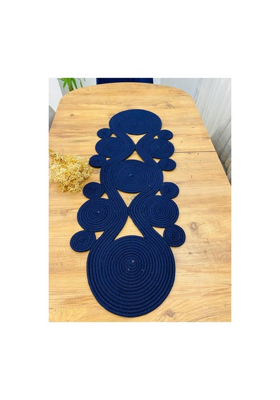 Jüt, Hasır,sarmal Model, Dekoratif Masa Örtüsü, Runner 40x110 Cm, Sehpa Örtüsü, Bohem Tarzı Lacivert Lacivert