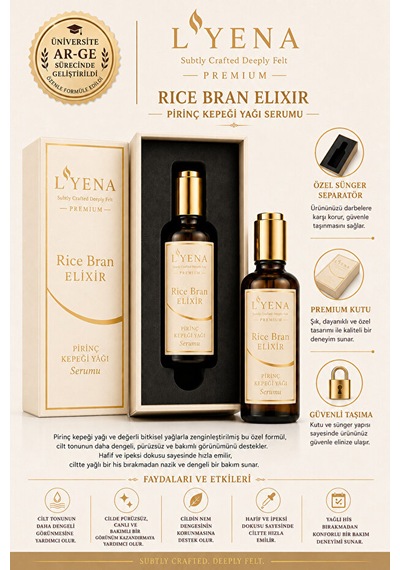 Lyena Premium Rice Bran Elixir Pirinç Kepeği Yağı Cilt Bakım Serumu 50 Ml Pürüzsüz Ve Dengeli Görünüm Destekleyici