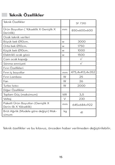 Vestel SF 7310 65 LT Ocaklı Solo Fırın (2020)