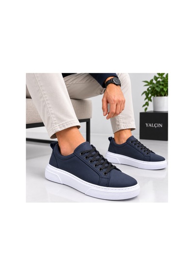Yalçın Erkek Casual Bağcıklı Ortopedik Rahat Kaymaz Taban Sneaker Ayakkabı Lacivert - 919615758 Lacivert
