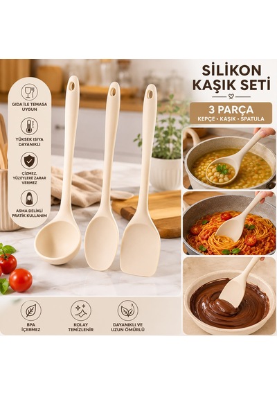 3 Lü Silikon Mutfak Servis Seti Beyaz