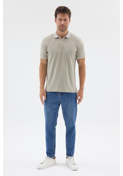 Haki Polo Yaka Pike Kısa Kol Slim Fit %100 Pamuk Tişört 1011260171 Açık Haki